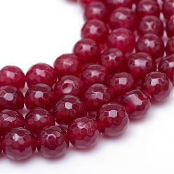 FireBrick Natural White Jade Bead Strands, Dyed, Faceted, Round, FireBrick, 4~5mm, Hole: 1mm, about 90~91pcs/strand, 14.4 inch
