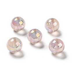 Pink Perlas de acrílico iridiscentes arcoíris transparentes chapadas en uv, perlas de brillo, rondo, rosa, 15.5~16x15.5 mm, agujero: 2.6~2.7 mm