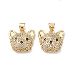 Clear Brass Micro Pave Cubic Zirconia Pendants, Real 16K Gold Plated, Dog Charms, Clear, 16x17x6.5mm, Hole: 5x3mm