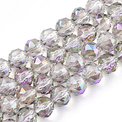 Violet Plaquent verre transparent perles brins, facette, ronde, violette, 8x7.5mm, Trou: 1mm, Environ 70 pcs/chapelet, 70~72pcs Bout / brin, 20.67 pouces ~ 21.26 pouces (52.5~54 cm)