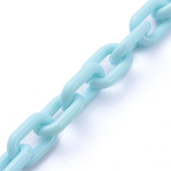 Light Blue Handmade Opaque Acrylic Cable Chains, Light Blue, 15x9x3mm, 39.37 inch(1m)/strand