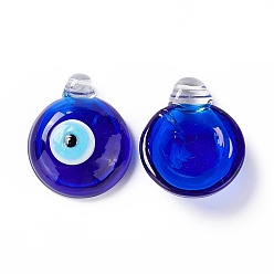 Azul Oscuro Lampwork hecho a mano pendientes de la botella de perfume, botella de aceite esencial, mal de ojo, azul oscuro, 33~34.5x27.5~28x10~11.5 mm, agujero: 1.8~2.5 mm y 1 mm