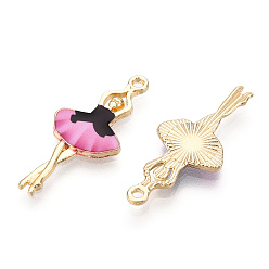 Hot Pink Printed Light Gold Tone Alloy Pendants, Ballerina Dancer Charms, Hot Pink, 29.5x13x2mm, Hole: 1.4mm