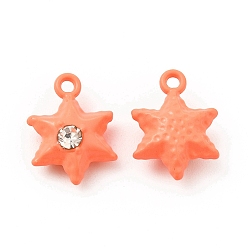 Naranja Oscura Colgantes de la aleación pintadas de aerosol, con diamante de imitación, encanto hexagrama, naranja oscuro, 13x10x5 mm, agujero: 1.2 mm