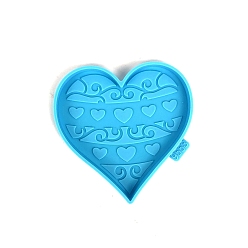 Bleu Ciel Foncé Moules en silicone pour tapis de tasse en forme de cœur, bricolage pour la saint-valentin, moules de résine, pour la résine UV, fabrication artisanale de résine époxy, motif de coeur, bleu profond du ciel, 102x102x10mm, diamètre intérieur: 96x98x8 mm