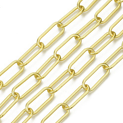 Golden Unwelded Iron Paperclip Chains, Drawn Elongated Cable Chains, with Spool, Golden, 24.4x10x2mm, about 32.8 Feet(10m)/roll