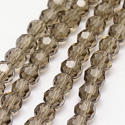 Gray Glass Beads Strands, Faceted(32 Facets), Round, Gray, 6mm, Hole: 1.2mm, about 88~91pcs/strand, 19.49 inch~20.08 inch(49.5~51cm)