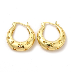 Real 18K Gold Plated Rack Plating Brass Star Hoop Earrings for Women, Lead Free & Cadmium Free, Real 18K Gold Plated, 24x22x6.5mm, Pin: 0.6mm