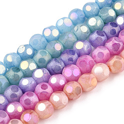 Mixed Color Opaque Frosted Glass Beads Strands, AB Color Plated, Faceted, Round, Mixed Color, 6.5x6mm, Hole: 1.5mm, about 70pcs/strand, 16.38 inch(41.6cm)