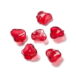 Roja Transparentes pintados con spray colgantes de cristal, encantos de forma de pétalo, rojo, 15.5~16x15~15.5x6.5~7 mm, agujero: 1.2 mm