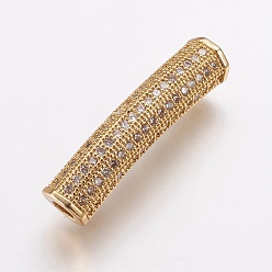 Golden Brass Micro Pave Cubic Zirconia Tube Beads, Tube, Clear, Golden, 26.5x5mm, Hole: 2.5x3mm