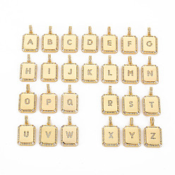Clear Brass Micro Pave Cubic Zirconia Pendants, Nickel Free, Rounded Rectangle with Letter A~Z, Clear, 18.5x13x2.5mm, Hole: 3.5x3mm