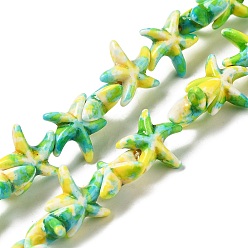 Green Yellow Synthetic Turquoise Dyed Beads Strands, Fuel Injection Effect, Starfish, Green Yellow, 13.5~14x14~15x5mm, Hole: 1.5mm, about 35~37pcs/strand, 14.17''~14.96''(36~38cm)