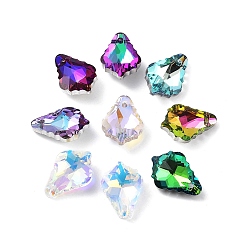Mixed Color AB Color Plated Electroplate Glass Pendants, Faceted, Leaf, Mixed Color, 16x11x6mm, Hole: 1mm