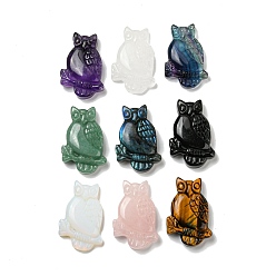 Mixed Stone Natural & Synthetic Mixed Gemstone Pendants, Owl Charms, 44~46x29~31x7.5~10mm, Hole: 1.4mm