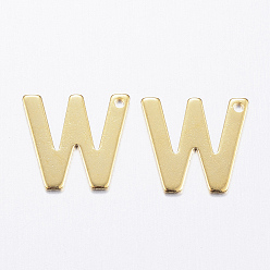 Letter W 304 charmes en acier inoxydable, lettre, breloques initiales, réel 18 k plaqué or, letter.w, 11x6~12x0.8mm, Trou: 1mm