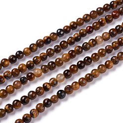 Tiger Eye Natural Yellow Tiger Eye Beads Strands, Grade B, Round, 6mm, Hole: 1mm, about 65~70pcs/strand, 14.76~15.75 inch(37.5~40.5cm)