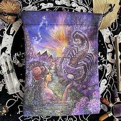 Escorpio Bolsas de embalaje de terciopelo de algodón, bolsas de cordón, estilo de pintura al óleo, rectángulo con patrón de constelación, Escorpión, 18x13 cm