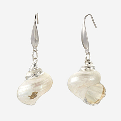 Shell Electroplate Shell Beads Dangle Earrings, with 304 Stainless Steel Finding, 48~50mm, Pin: 0.7mm