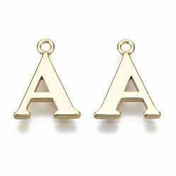 Letter A Brass Charms, Nickel Free, Letter, Real 18K Gold Plated, Letter.A, A: 13x10x1mm, Hole: 1.2mm