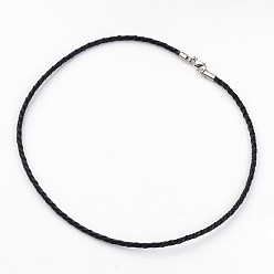 Black Braided Leather Necklace Making, with 304 Stainless Steel Findings, Black, 16.14 inch, 3mm