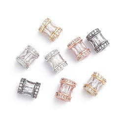 Mixed Color Brass Micro Pave Cubic Zirconia, Column, Clear, Mixed Color, 9x7.5mm, Hole: 2mm