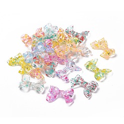 Mixed Color Transparent Acrylic Beads, Bowknot, Polka Dot Pattern, Mixed Color, 22.5~25x31.5~33.5x5~7mm, Hole: 2.5mm