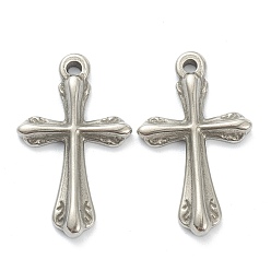 Stainless Steel Color 304 Stainless Steel Pendants, Cross, Stainless Steel Color, 23x14x2.5mm, Hole: 1.5mm