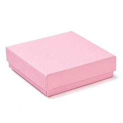 Pink Square Cardboard Necklace Box, Jewelry Storage Case with Velvet Sponge Inside, for Necklaces, Pink, 8.8x8.8x2.65cm