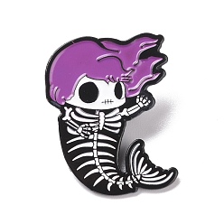 Фиолетовый Эмалированная булавка со скелетом русалки, значок сплава хэллоуина для одежды рюкзака, электрофорез черный, фиолетовые, 33.5x26x1.5 мм, штифты : 1.3 мм