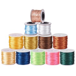 Mixed Color 12 Rolls 12 Colors Macrame Rattail Chinese Knot Making Cords Round Nylon Braided String Threads, Satin Cord, Mixed Color, 2mm, about 10.93 yards(10m)/roll, 1 roll/color