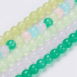 Mixed Color Natural White Jade Beads Strands, Dyed, Round, Mixed Color, 6mm, Hole: 0.8mm, about 63pcs/strand, 14.5 inch(37cm)