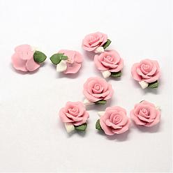 Pink Cabochons de porcelaine manuels, porcelaine perles d'argile, fleur, rose, 23~25x20.5~21x10~11mm