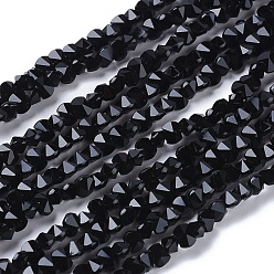 Black Glass Beads Strands, Faceted, Rounded Rectangle, Black, 3x4.5x3.5mm, Hole: 0.8mm, about 149pcs/strand, 17.32 inch(44cm)