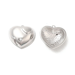 Platinum Brass & Cubic Zirconia Pendants,Real, Heart Charm, Platinum, 18x19.5x7mm, Hole: 1.2mm
