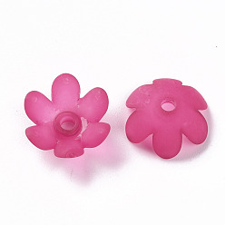 Camellia Frosted Acrylic Bead Caps, 6-Petal, Flower, Camellia, 14x6mm, Hole: 2mm, about 1660pcs/500g