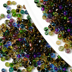 Couleur Mélangete 12/0 perles de rocaille de verre, arc-en-ciel de couleurs transparentes, trou rond, ronde, couleur mixte, 12/0, 2~2.5x1.5~2.5mm, trou: 0.7 mm, environ 44000 pcs / sac, environ 450 g / sac