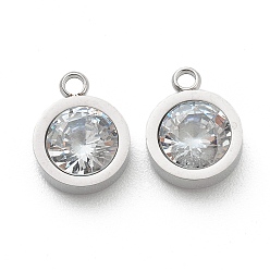 Stainless Steel Color 304 Stainless Steel Rhinestone Charms, Flat Round, Crystal, Stainless Steel Color, 12x9x4mm, Hole: 1.8mm