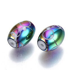 Colorful Electroplate Glass Beads, Barrel with Other Pattern, Colorful, 11x8mm, Hole: 1.2mm, about 200pcs/bag