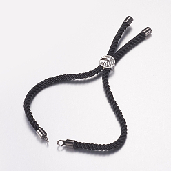 Bronze Fabrication de bracelet en nylon torsadé, fabrication de bracelet de curseur, avec les accessoires en laiton, arbre de la vie, noir, gris anthracite, 8-5/8 pouces (220 mm), 3mm, Trou: 2mm