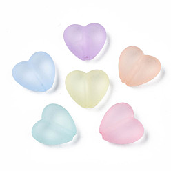 Couleur Mélangete Perles acryliques transparentes, givré, cœur, couleur mixte, 16.5x18x8mm, Trou: 1.6mm, environ350 pcs / 500 g