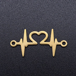Oro 201 conectores de eslabones de acero inoxidable, latido del corazón, dorado, 12x24x1 mm, agujero: 1.4 mm