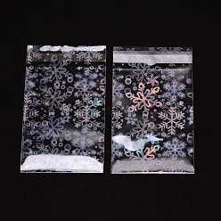 Flocon de neige Sacs en plastique laser opp, pochettes de cellophane, pour l'emballage de bijoux, rectangle, motif flocon de neige, 110x65x0.1mm, 50 pcs /sachet 