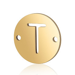 Letter T Titanium Steel Links connectors, Flat Round with Letter, Golden, Letter.T, 12x0.8mm, Hole: 0.8mm