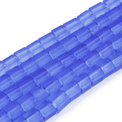 Royal Blue Transparent Frosted Glass Bead Strands, Rectangle, Royal Blue, 3~8.5x3.5~4x3.5~4mm, Hole: 1.2mm, about 96~101pcs/strand, 15.16 inch~15.55 inch(38.5~39.5cm)