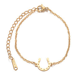 Golden 201 Stainless Steel Link Bracelets, with Cable Chains and Lobster Claw Clasps, Horse Shoes, Golden, 15.2x0.164cm