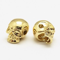 Real 18K Gold Plated Brass Beads, Skull, Cadmium Free & Nickel Free & Lead Free, Real 18K Gold Plated, 11x8.5x10.2mm, Hole: 2mm