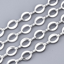 Серебро Латунные цепочки, овальные звенья, несварные, с катушкой, серебряные, овальный : 9.5x7.5x1.3 mm, ссылка: 7.6x1.4x3 mm, около 16.4 футов (5 м) / рулон