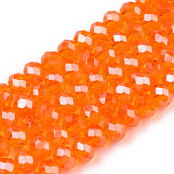 Dark Orange Electroplate Glass Beads Strands, Pearl Luster Plated, Faceted, Rondelle, Dark Orange, 3x2mm, Hole: 0.8mm, about 150~155pcs/strand, 15~16 inch(38~40cm)