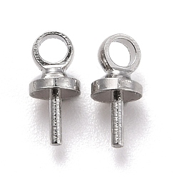 Platinum Brass Cup Peg Bails Pendants, For Half Drilled Bead, Platinum, 7x3mm, Hole: 1.5mm, Pin: 0.5mm, 100pcs/bag